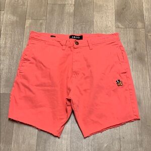Mens AKOO Standard Fit Pink Flat Front Casual Frayed‎ Hem Chino Shorts